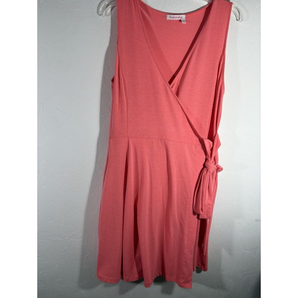 Fresh Produce XL Wrap Tie Dress Poppy Coral Sonia Stretchy Knit With Pockets